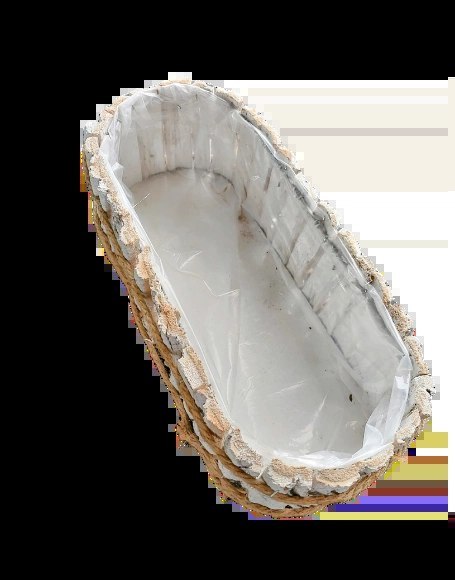 Donica osłonka z kory owalna z oplotem 39 cm x 18 cm x 13 cm, k. BIAŁY
