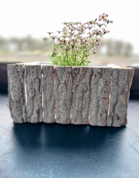 Donica osłonka z kory prostokątna 28 cm x 18 cm x 13 cm k. POPIELATY