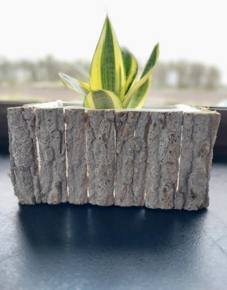 Donica osłonka z kory prostokątna 28 cm x 18 cm x 13 cm k. POPIELATY