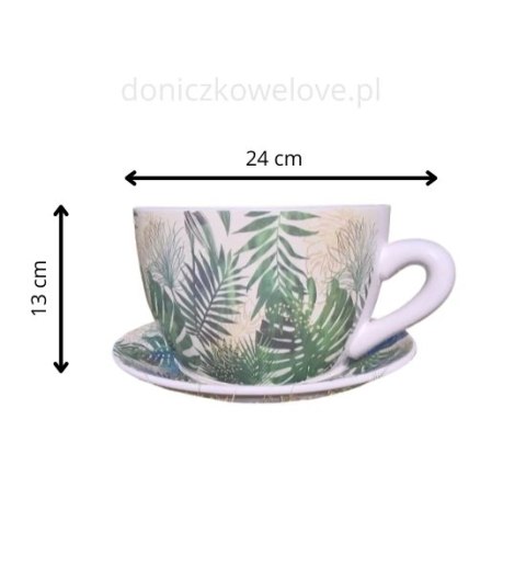 Ceramiczna doniczka filiżanka monstera z podstawką (duża)
